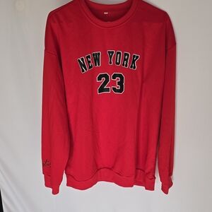 Vibrant Red Crewneck Sweater with New York 23 Design